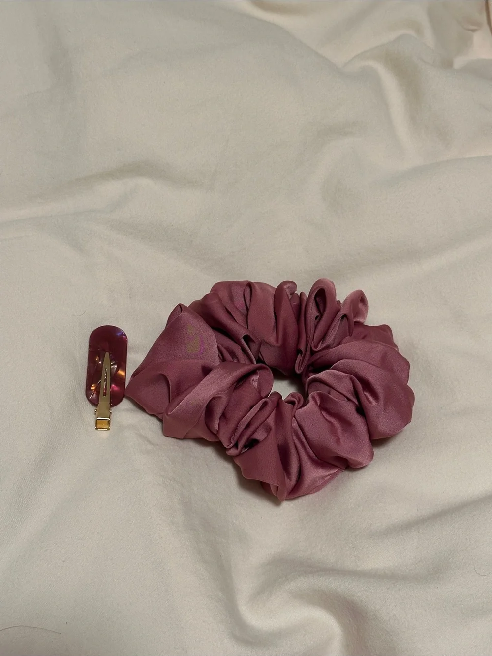 Large Silky Mauve Scrunchie with Matching Clip - Women's Hair Accessory